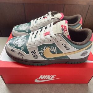 Nike Green and Gold Sneakers with Stussy Graphics